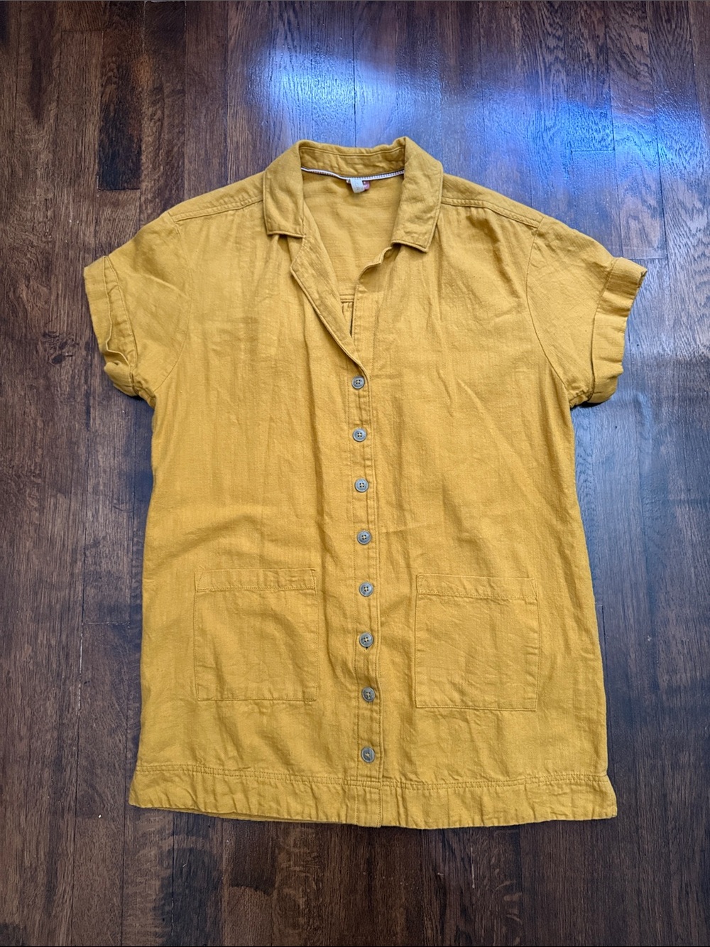 Pilcro Mustard Button-Front Short Sleeve Dress